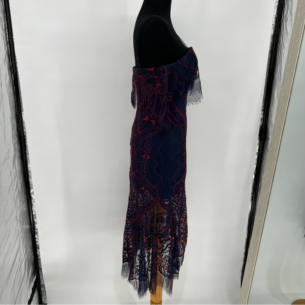 JONATHAN SIMKHAI Midnight & Red Lace‎ Overlay Illusion Midi Dress - Picture 10 of 16